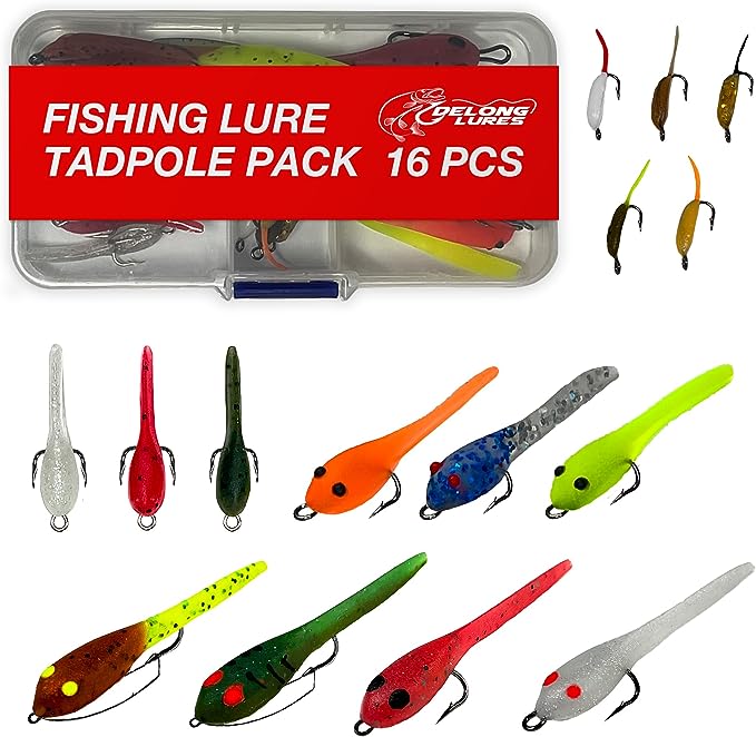 DELONG LURES - Made in The USA - Weedless 3 Tadpole Fishing  Lures for Bass, Crappie, Bluegill, and Trout, Life Like Fishing Bait  Scented Prerigged Fishing Gear Fishing Lures (Black) 